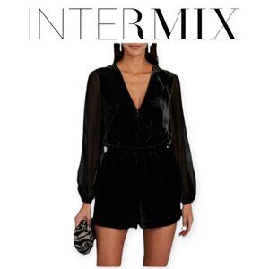 Revolve INTERMIX black velvet blouson sleeve romper by size 0 NWT black tie